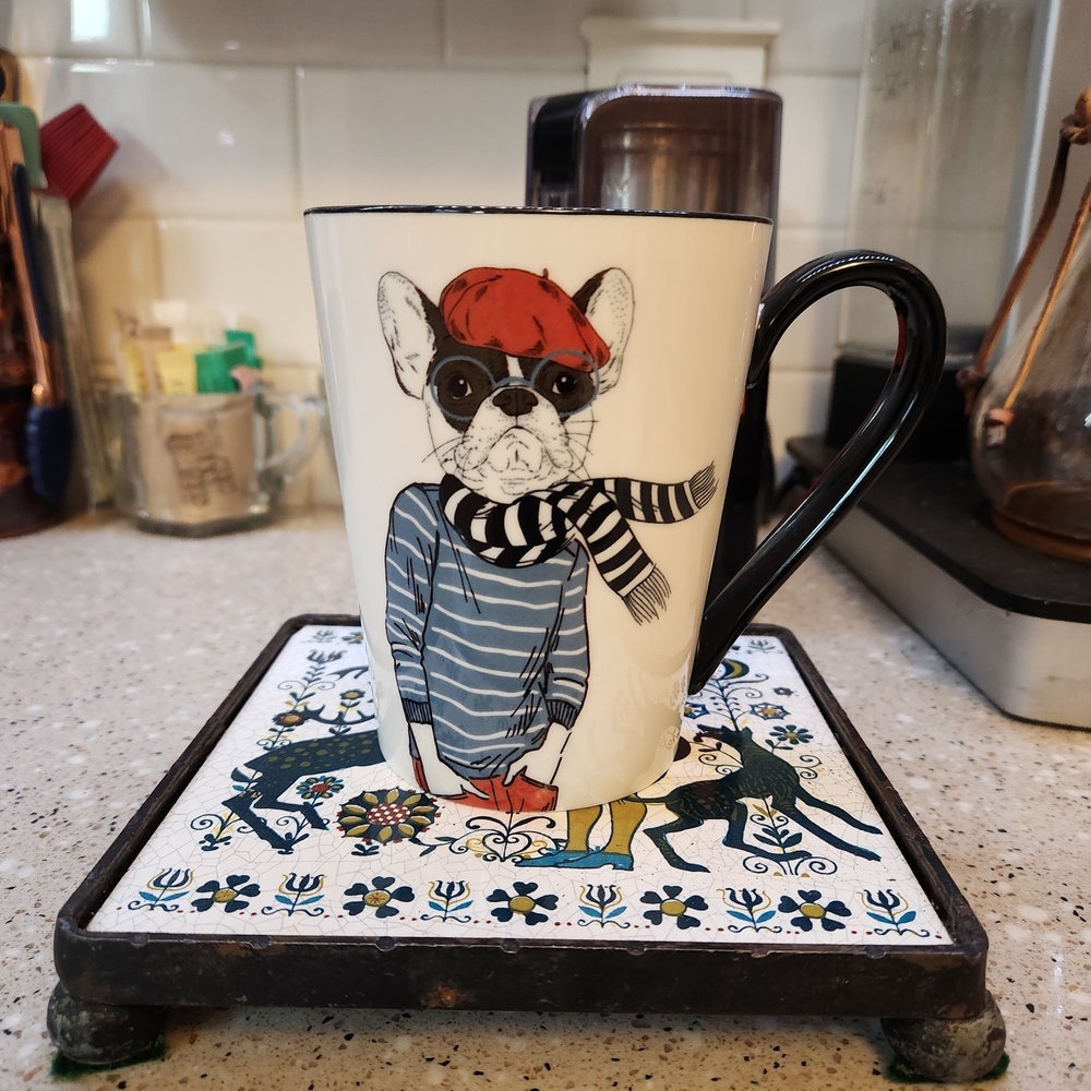 Signature Hipster French Bulldog Mug with Red Beret